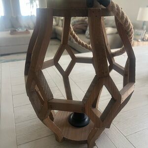 Rustic Wooden Lantern with Rope Handle DECOR ONLY